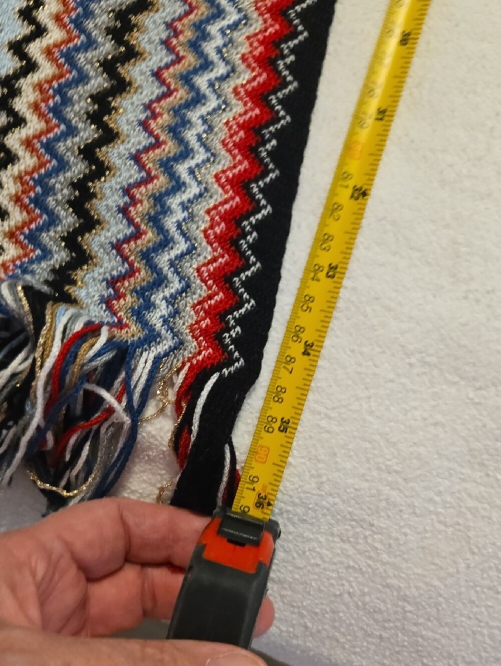 Missoni Multicolor Zigzag Knit CottonScarf with Fringe - Red, Blue, Black, White - Picture 8 of 11